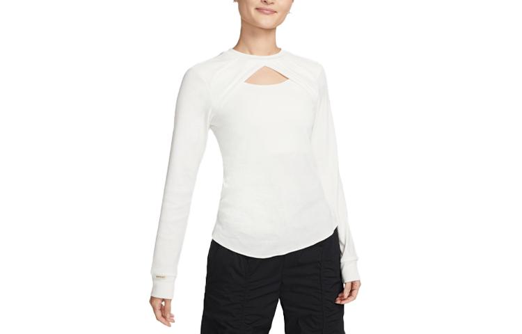 Nike T Shirts Women s Sail White Crew Neck Moderate Straight Fit DV8215-133 L