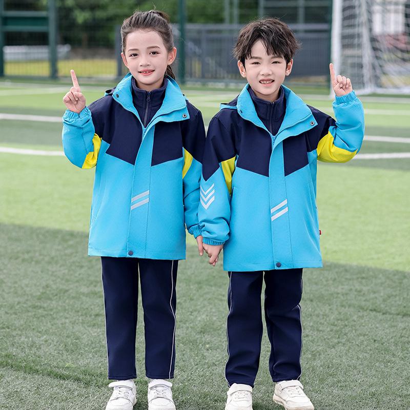 2025 Winter Waterproof School Uniform Windbreaker & Sportswear Set - Warm, Outdoor, Three-Piece for Students.