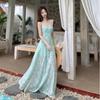 Seaside Resort Floral Print Camisole Dress: Elegant Waist-Cinching Summer Long Dress for Women