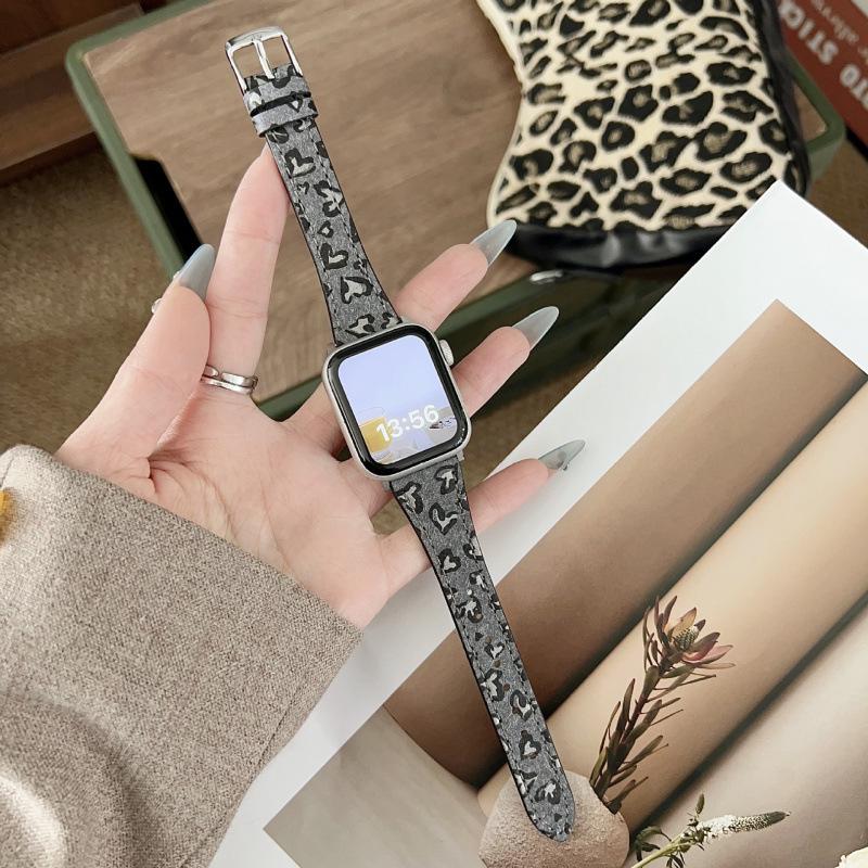 Leopard Print Leather Strap for Apple Watch 11 iWatch 10987E, Huawei FIT4, Xiaomi 9PRO