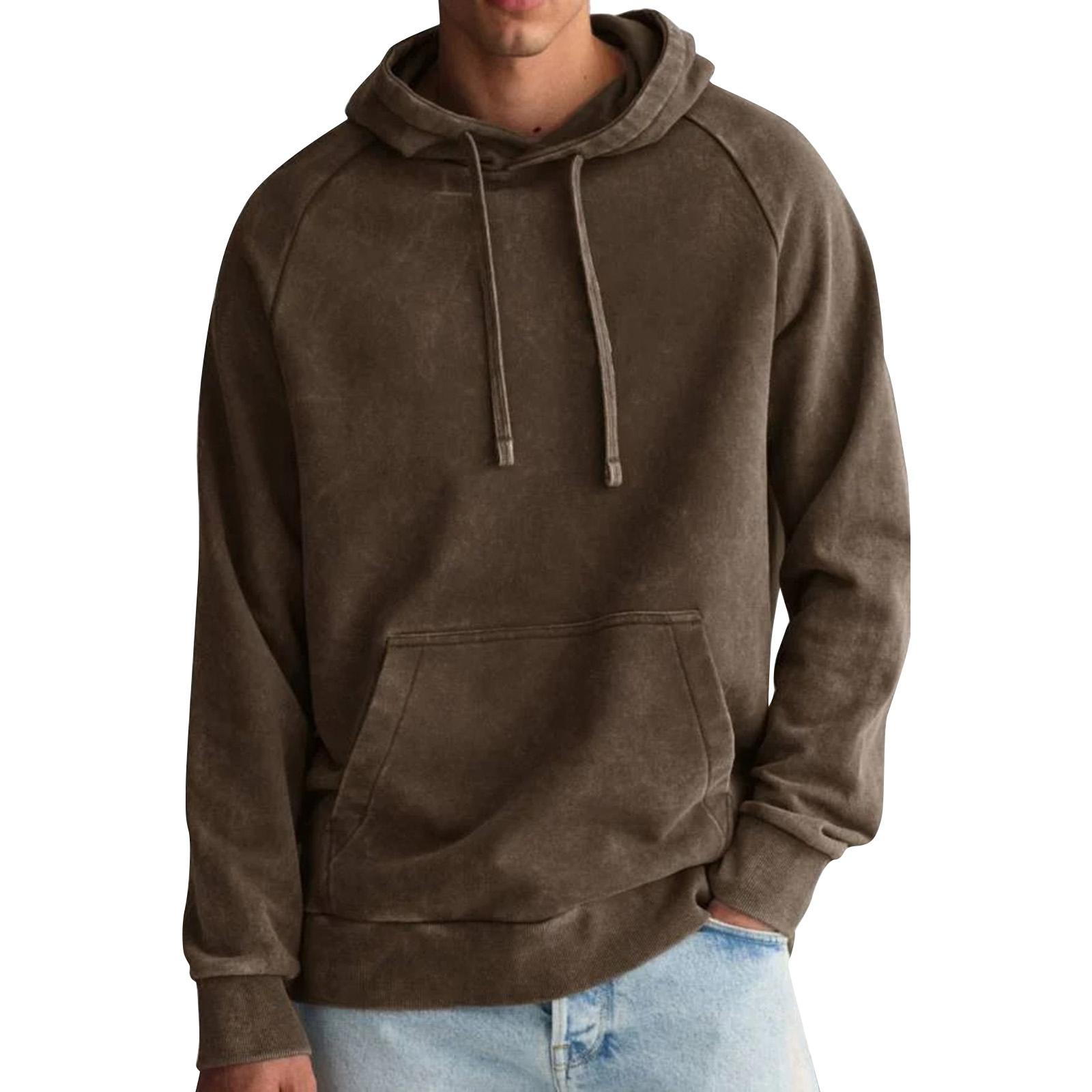 

Мужская однотонная толстовка с капюшоном, рукавами реглан, карманом, выстиранная, спортивная, большого размера, повседневная M