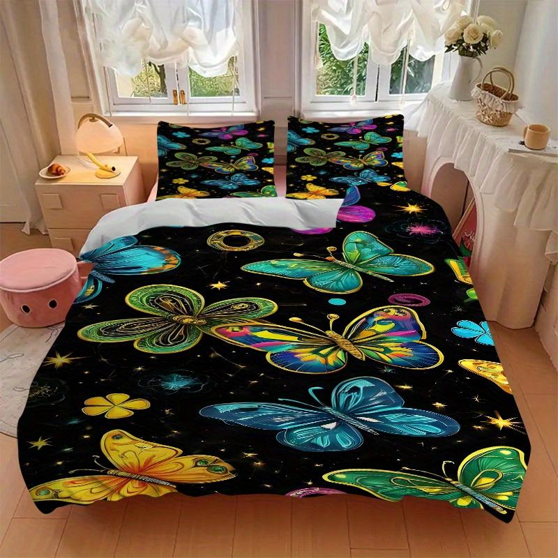 3pcs Butterfly Print Fabric Bedding Set, Breathable And Soft, Suitable for All Seasons Machine Washable, Suitable for Bedroom Decoration,yy250822151