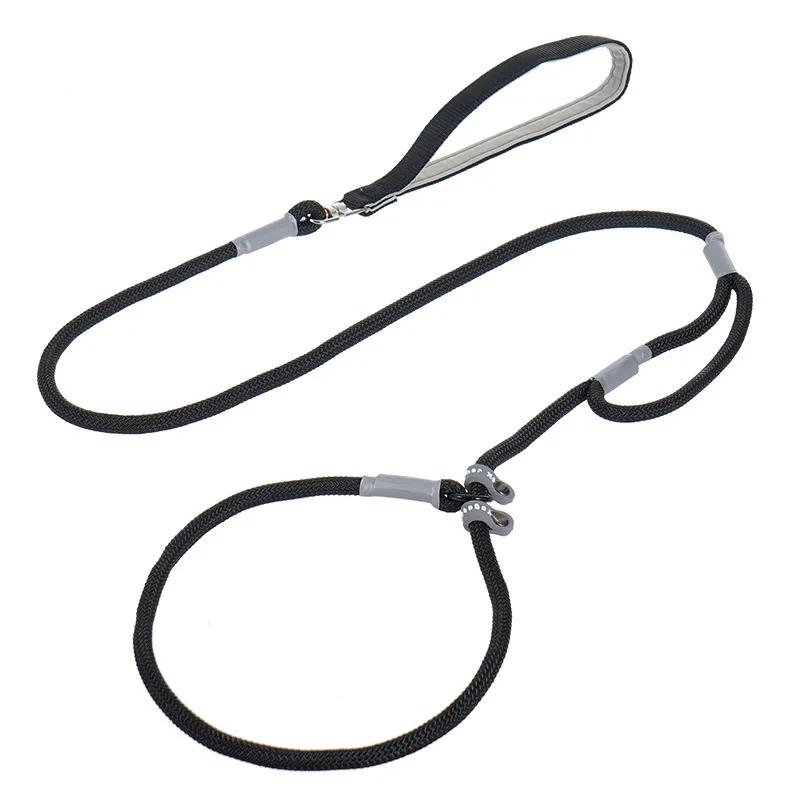 Dog Collar Leash Slip Chains Leads Strong Double Handle Nylon Rope No Pull Pet Training Leash Medium Dogs Puppy Traction Rope