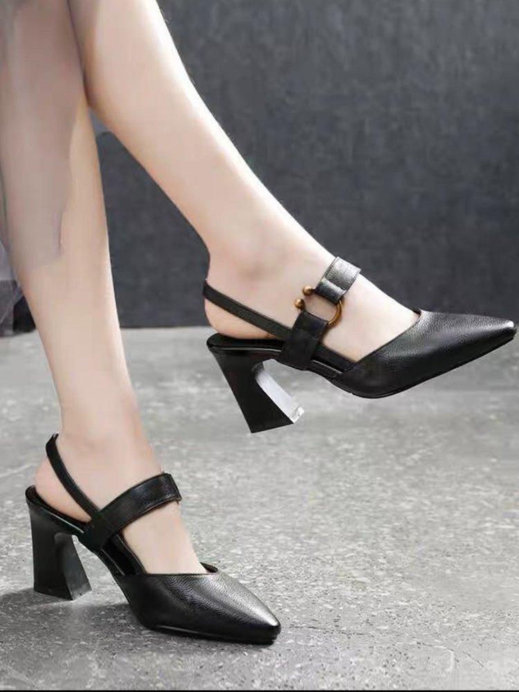 

Летние новые повседневные босоножки на высоком каблуке Интернет-знаменитости универсальные толстые каблуки пустые высокие каблуки рабочая обувь на рабочем месте женская обувь 35 чёрный