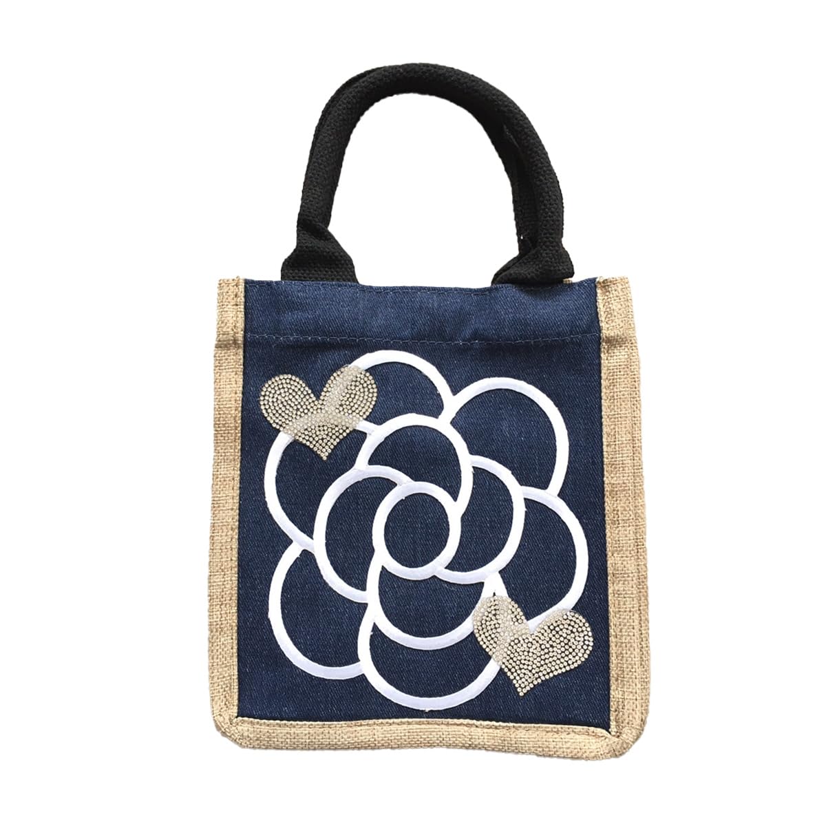 

Jute Bag Camellia Stylish Linen Tote Bag Basket Bag Summer Small Lightweight Handbag Tote Bag Camellia Jute [DIVA Rose] Women s (Indigo Blue)