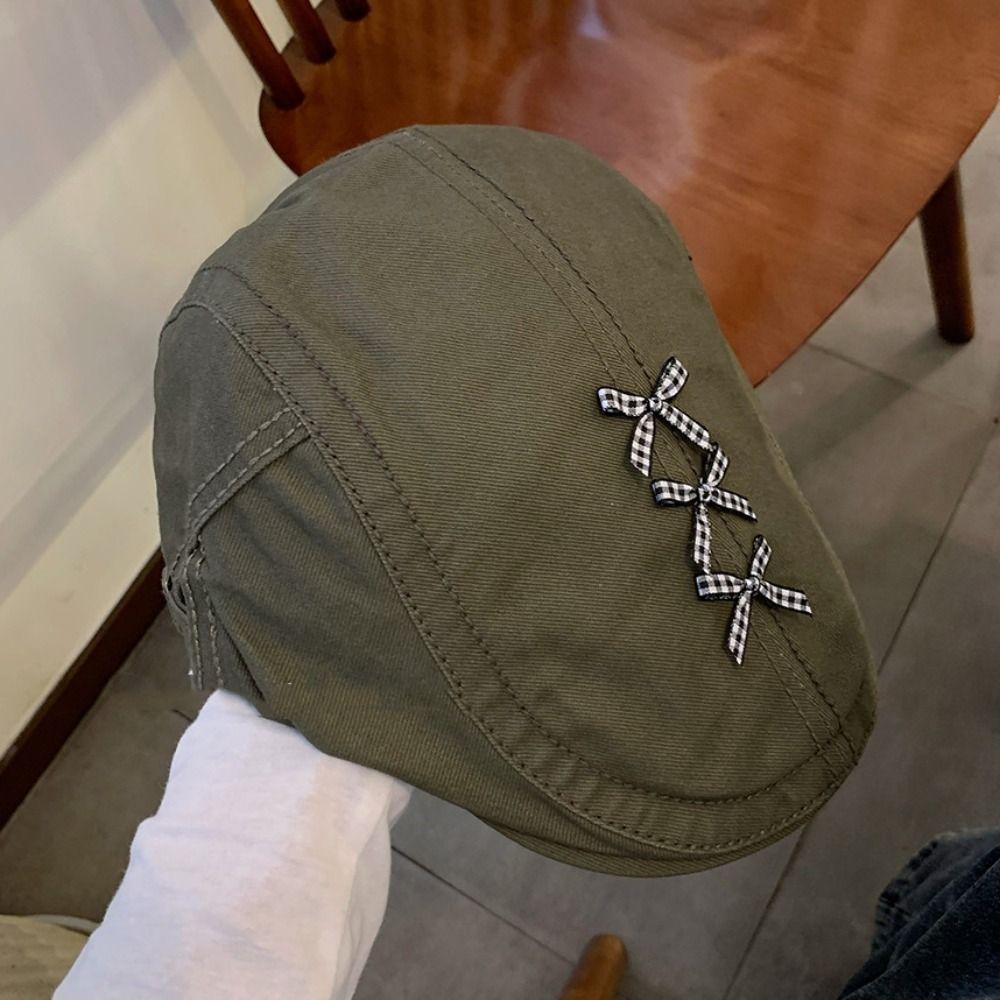 

Вязаный берет в ретро-стиле с бантом, женская шляпа художника, французская шляпа художника, студенты зелёный