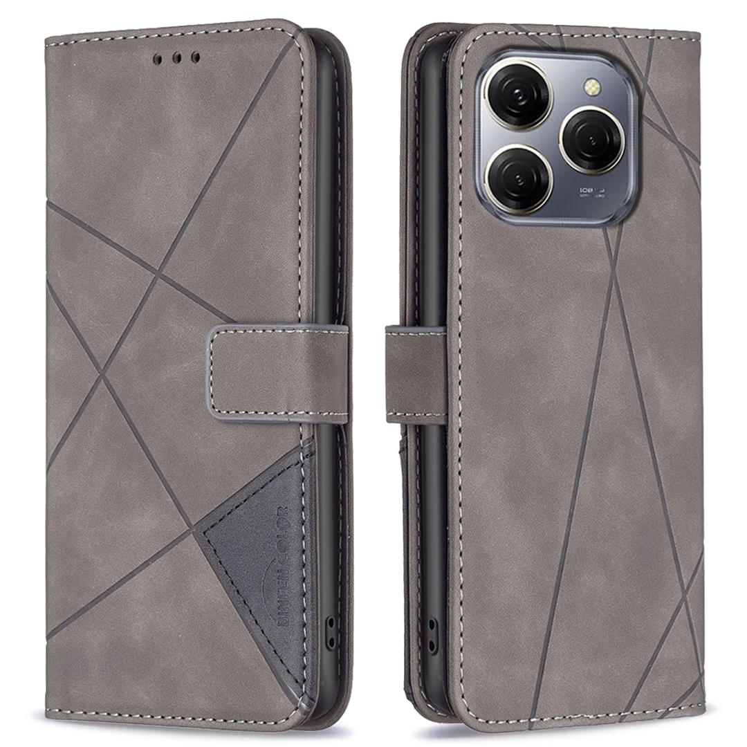 

BINFEN COLOR For TECNO Spark 20 Pro 5G Phone Cases Wallet Stand Geometry Imprint Leather Cover Grey