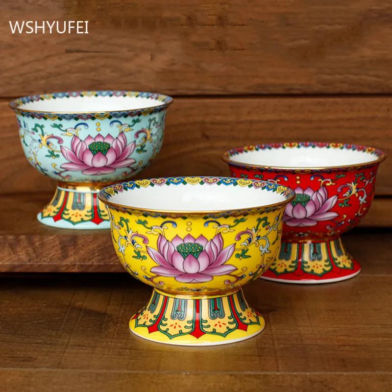 Chinesische Keramik Hohe Schale Buddha Hall Ornamente Heimkreativität Snack Aufbewahrungsschale Traditionelle Buddhistische Anbetungsartikel