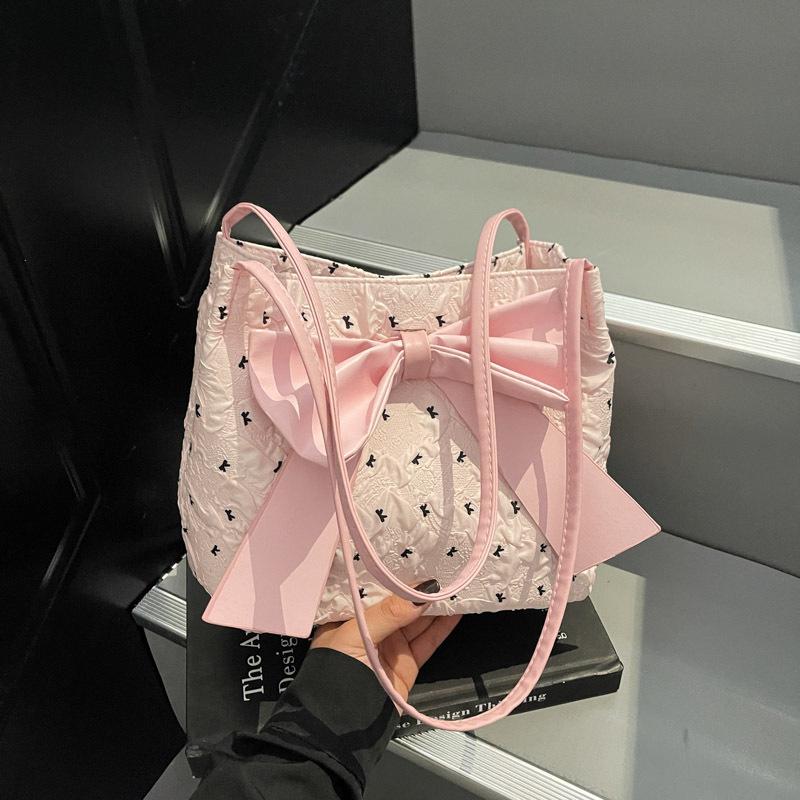 

Вместительная модная сумка-тоут с бантом, новая мода, в горошек, на одно плечо, подмышку, женская сумка для通勤 розовый