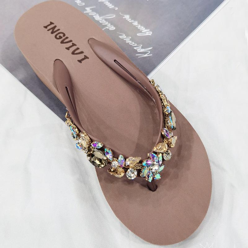 Slippers Women Glitter Flip Flops Summer 2024 Fashion Outdoor Rhinestone Chain Wedge Beach Slippers Jelly Hawaiian Flat Sandals