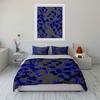 Cobalt Blue Twig Floral Duvet Cover Set, Gray Chinese Porcelain Style Bedding Includes 1 Duvet Cover And 2 Pillowcase, Gift