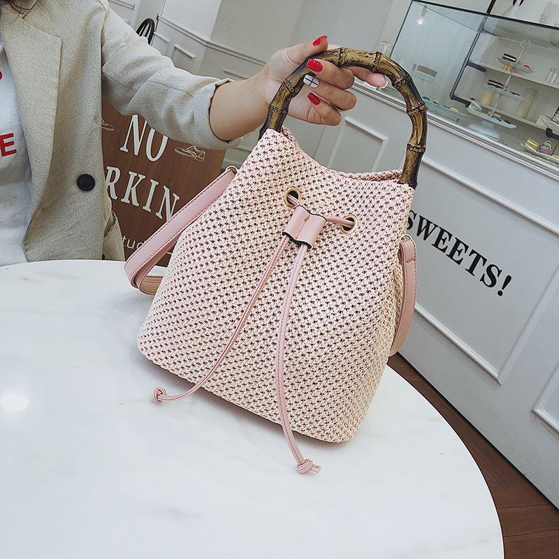 

Летняя вязаная модная портативная женская сумка с диагональю на одно плечо розовый