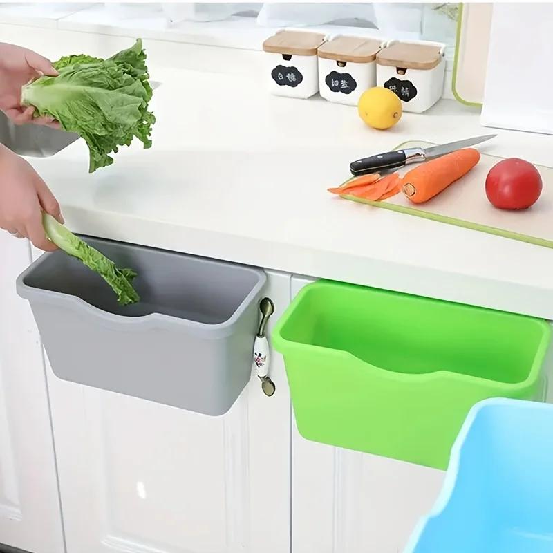 1pc Cabinet Style Trash Can, Hangable Plastic Garbage Bin for Cabinet Door, Simple and Practical Kitchen Tools