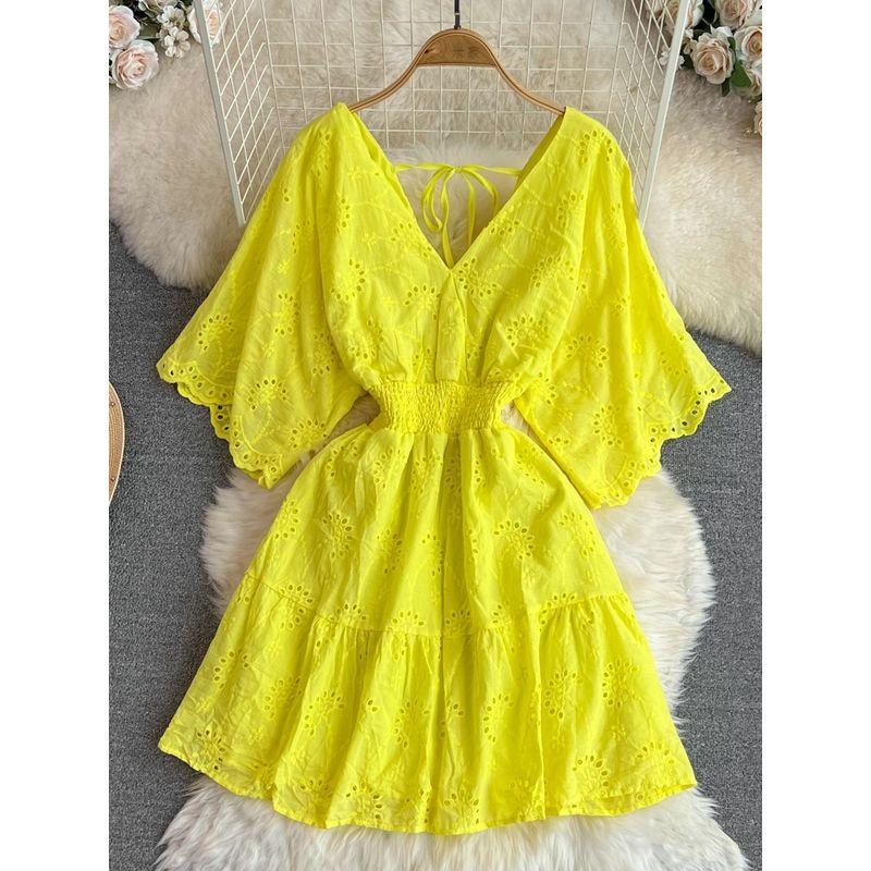 Summer Fashion A- line Embroidered Seaside Holiday Beach Dress