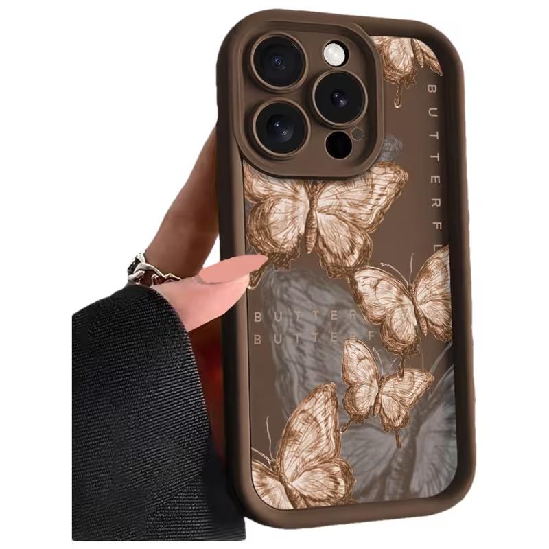 Phone Case For Oppo Reno15 Reno14 Reno13 Reno12 Reno11 Reno10 Reno8 Z T F Pro Plus 5G Soft TPU Back Cover Retro Brown Butterfly
