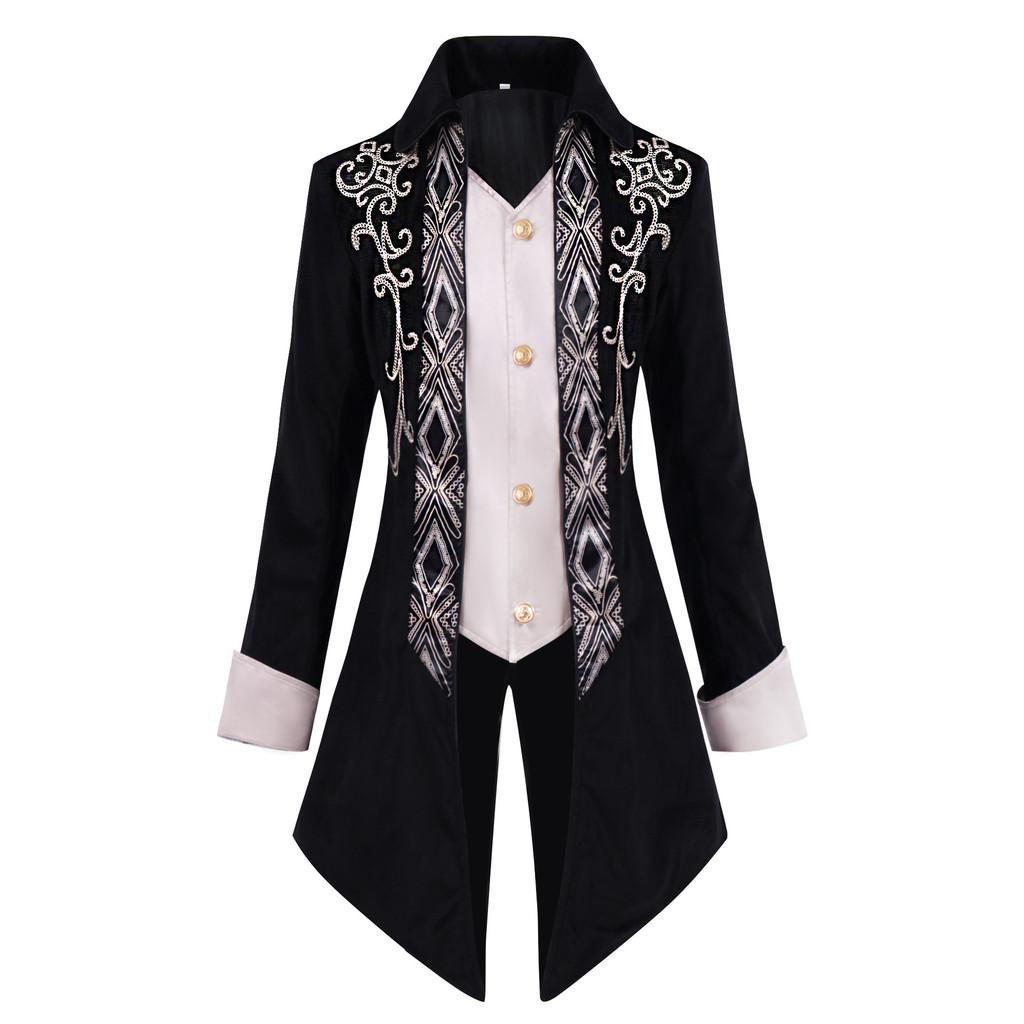 Gothic Victorian Tuxedo Jacket For Men With Jacquard Fabric For Stage Performances