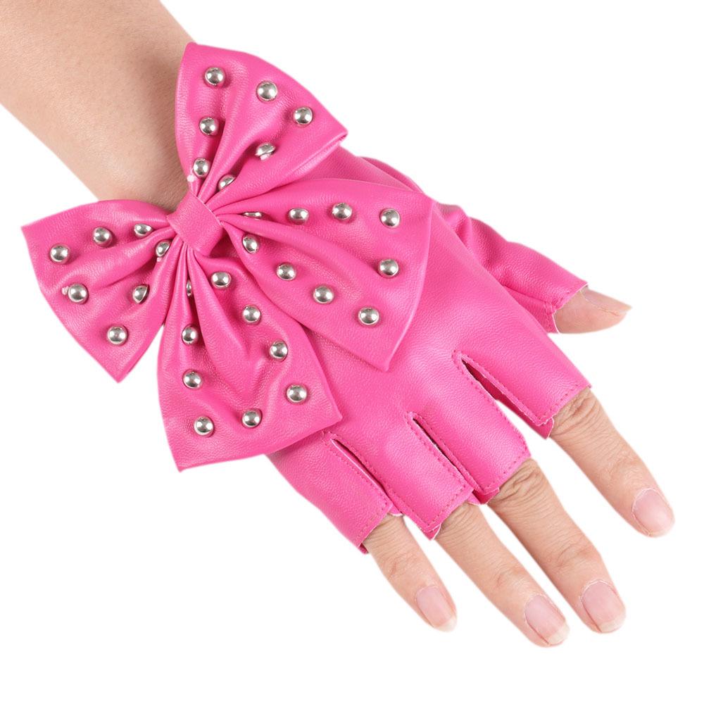 New Women's Bow Rivet Half-Finger Performance Gloves for Nightclub Dance Stage