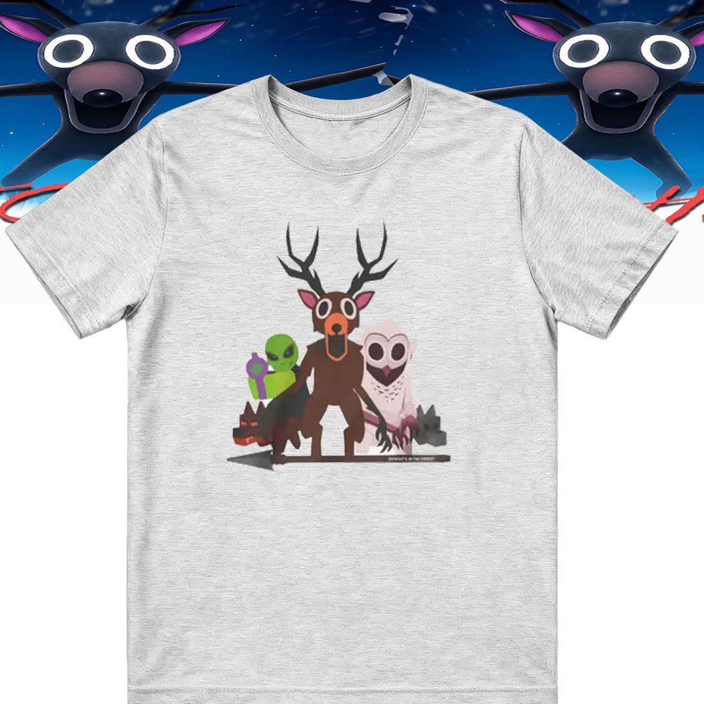 99 Nächte im Wald Inspiriertes Hirsch Eule und Alien Lustiges Spiel T-Shirt Perfekt für Naturliebhaber Geburtstagsgeschenke Halloween Spaß Oberteile