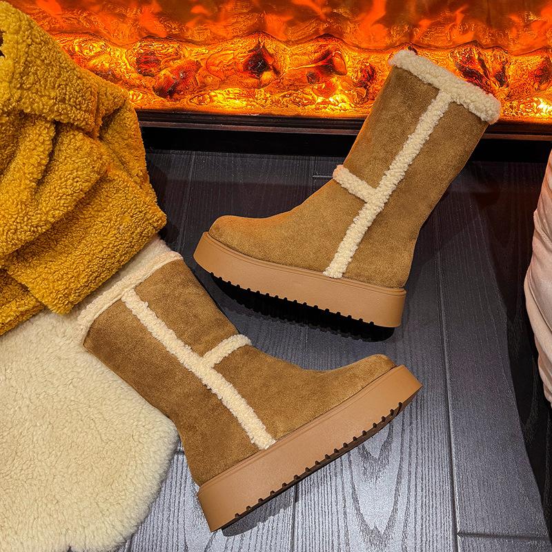 Snow boots 22 winter new small thickened muffin bottom velvet thick-soled warm cotton shoes