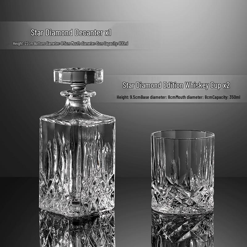 Premium Whiskey Glassware Set with Decanter, Ice-Crack Design, Cup Holder, and Tray - Perfect for Dinner Parties