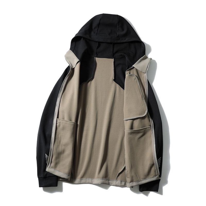 Retro Outdoor Contrast Color Patchwork Knit cardigan Sports Outerwear Men's Autumn and Winter Hood Jacket Foreign Trade Men's Clothing Trench coat