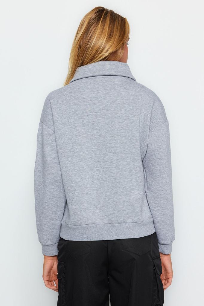 Women's Fashionable Stylish Sweatshirt Indigo Thick Inside Fleece Zippered Oversize Wide Fit Knitted Sweatshirt