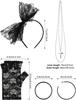PESENAR 80s Fancy Dress Costume Accessories Lace Headband Earrings Fishnet Gloves Necklace Bracelet for 80s Retro Party
