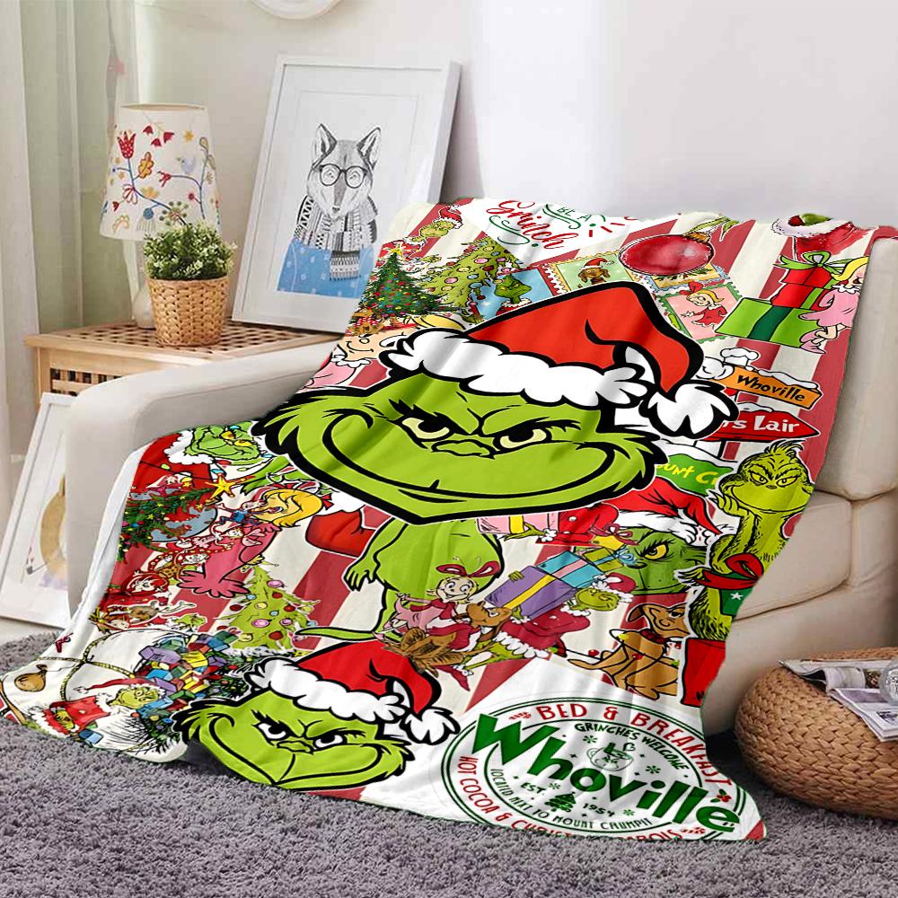 Grinch Christmas Decorations Blanket Soft Throw Blanket For Home Bedroom Bed Sofa Travel Office Solid Christmas Blanket