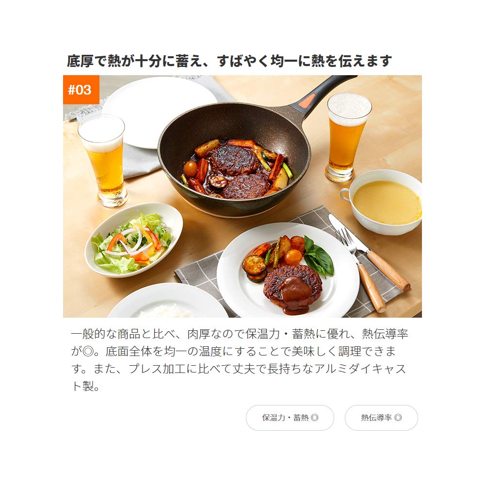 iMedia Frying Induction Gold Marbled Kitchen Gold Brown Marble-Coated Pan, 26cm, Deep, Compatible, Marble, Finish, Stir-fry Pan, Utensils, Cookware,