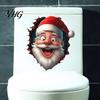 Merry Christmas Toilet Decor Funny Santa Sticker, Lid Decal, Self-Adhesive, 3D Holiday Stickers Hole Waterproof PVC Wall Sticker for Bathroom Tank Art