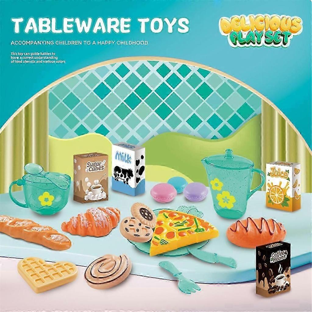 33pcs Play House Kitchen Toy Set Children Tea Play Set Compatible with Kids, Role Playing Toy with Dessert and Tableware