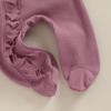 Footies för spädbarnsflickor 3M 6M 12M Enfärgade krusiduller Rundhals Långärmad Baby Jumpsuits Nyfödda Kläder Bodysuits med pannband