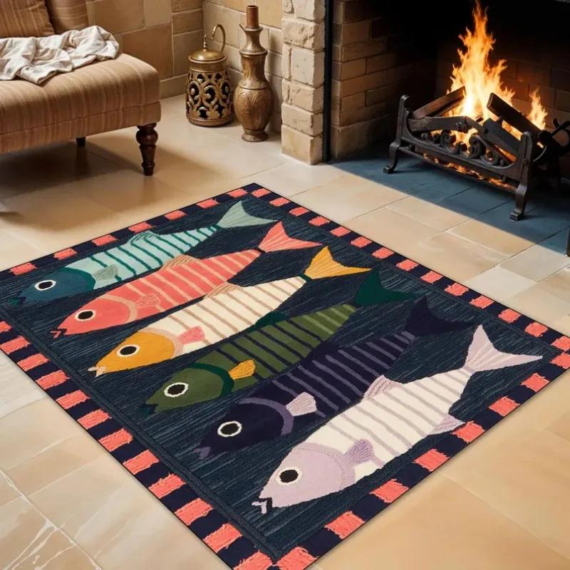 Fish Themed Rug Colorful Ocean Design Non-Slip Soft & Durable Ideal for Living Room Kids Room or Beach House Décor Floor Mat