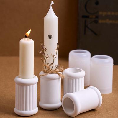 Cylindrical Candle Holder Silicone Mold DIY Striped Aromatherapy Gypsum Candlestick Molds Concrete Resin Craft Making Home Decor