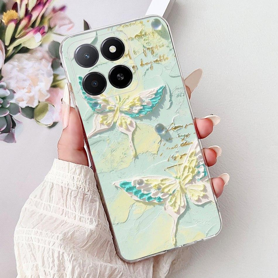 Phone Case For Honor X5b Plus X6b X7b X8b X9b 5G Elegant Flower Cat Painted Soft Silicone TPU Cases