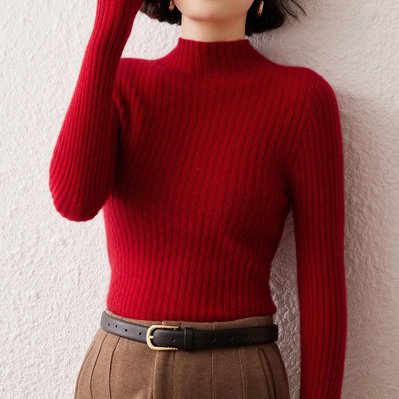 Cashmere Ribbed Slim-Fit Sweater: Warm, Thick Half-High Collar Knitwear for Autumn & Winter