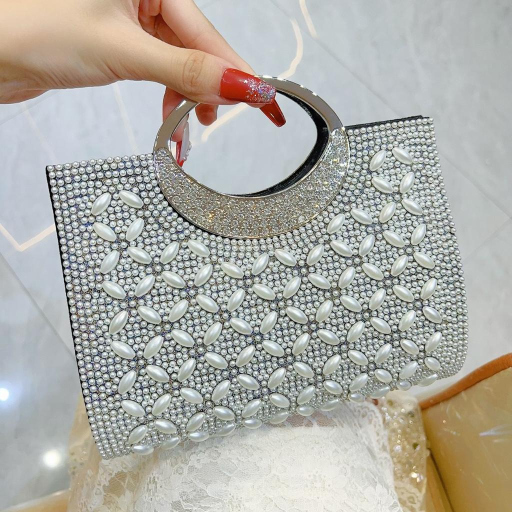 2025New Glamorous Fashion Design Pearl Inlay Wedding Handbag Lady Shiny Chain Shoulder Bag Crossbody Bag Evening Bag Party Purse