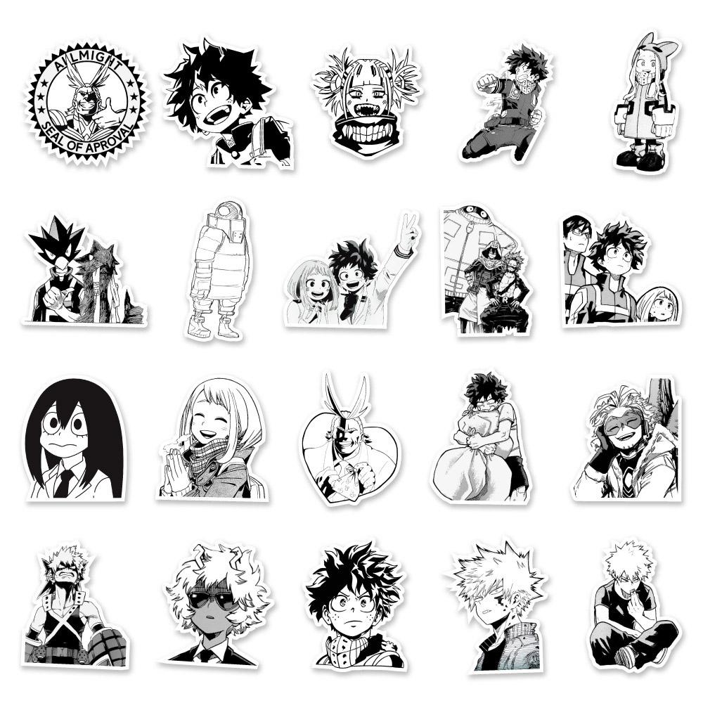 10/30/50pcs Anime My Hero Academia Stickers Black White Manga Decals DIY Skateboard Phone Notebook Cool Cartoon Graffiti Sticker