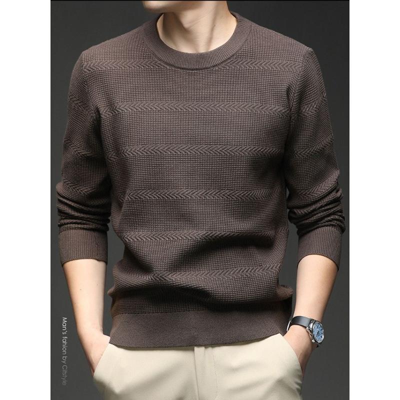Fashion Round Neck Sweater for Autumn and Winter Men and Middle-aged All Match Top Casual and Trendy Knitted Sweater