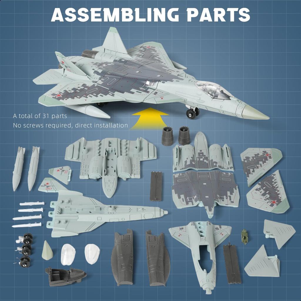 1/72 Scale SU-57 Fighter Jet Quick Build Model Kit Plastic Millitary Jet Toy Gift for Adults and Kids