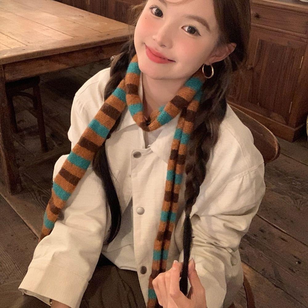 Thickened Striped Scarf Narrow Winter Shawl Fashion Cashmere Knitted Scarf  Daily