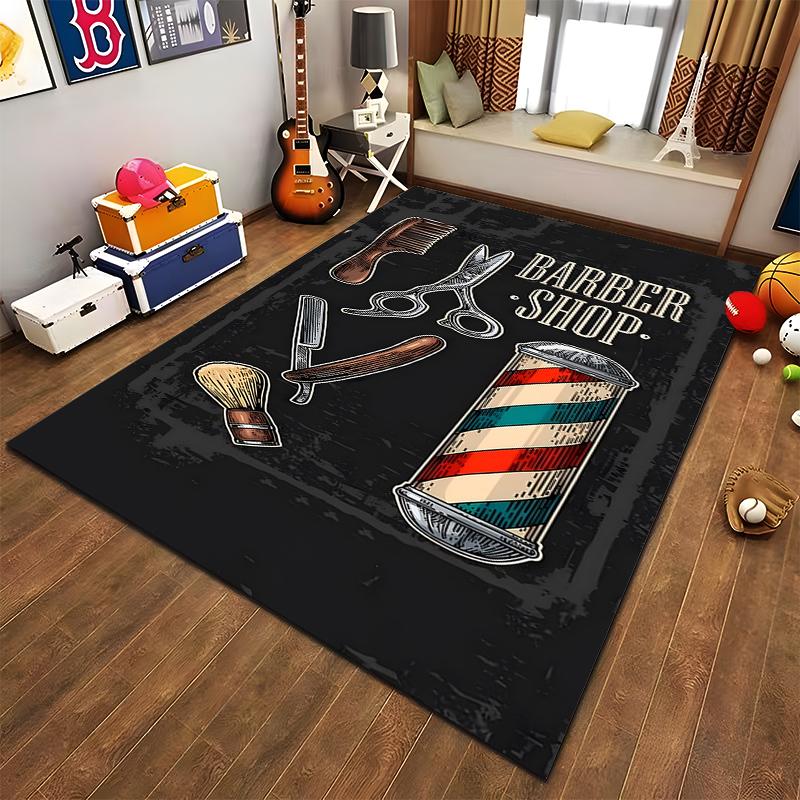 Vintage Barber Shop Themed Carpet with Scissors Comb Razor Brush Design Suitable for Use As an Anti-slip for Living Room Bedroom Sofas