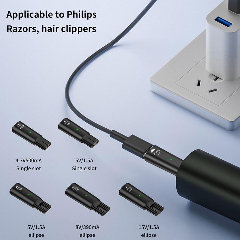 Philips Tıraş Makinesi Şarj Konnektörü İçin 5V/4.3V/8V/15V Usb-C Adaptörü Göstergeli Tip-C Saç Kesme Makinesi Şarj Adaptörü