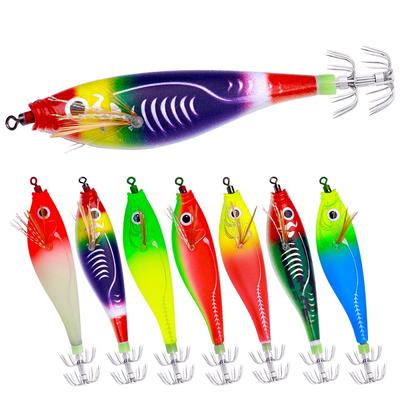 Egging Lure Squid Wood Shrimp Hooks Horizontal Wood Shrimp Luminous Pink Squid Lure with Box Cuttlefish Lures