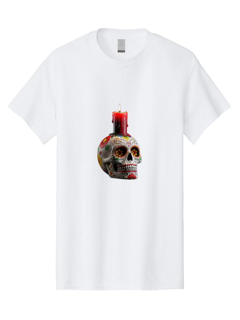 Sugar-Skull-Candle Mens Graphic Tee, 100% Cotton, Casual Summer Wear