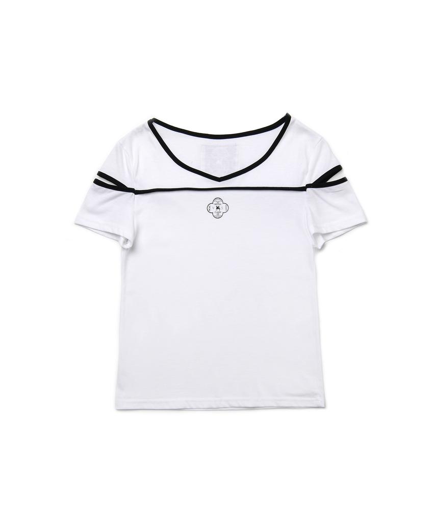 Baitalssain [Line] Slit Pipping Print T-Shirt (Ivory)
