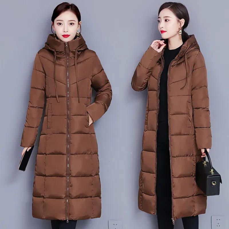 WTEMPO Women's Autumn Winter Zipper Long Large Size Cotton Warm Hooded Coats Thickened Casual Versatile Jackets with Pockets Streetwear Workwear