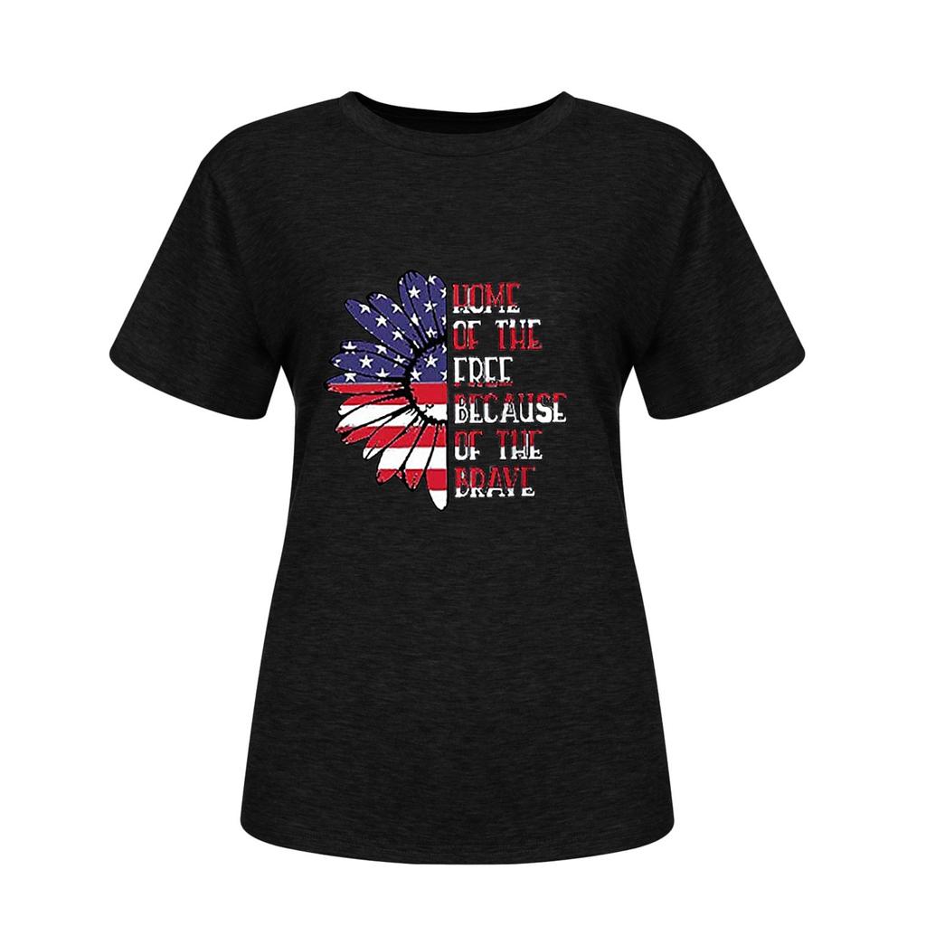 Women Casual Independence Day Printing Round Neck Loose Tops T-shirt Blouse