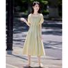Spliced Pleated Midi Dress with Decorative Collar