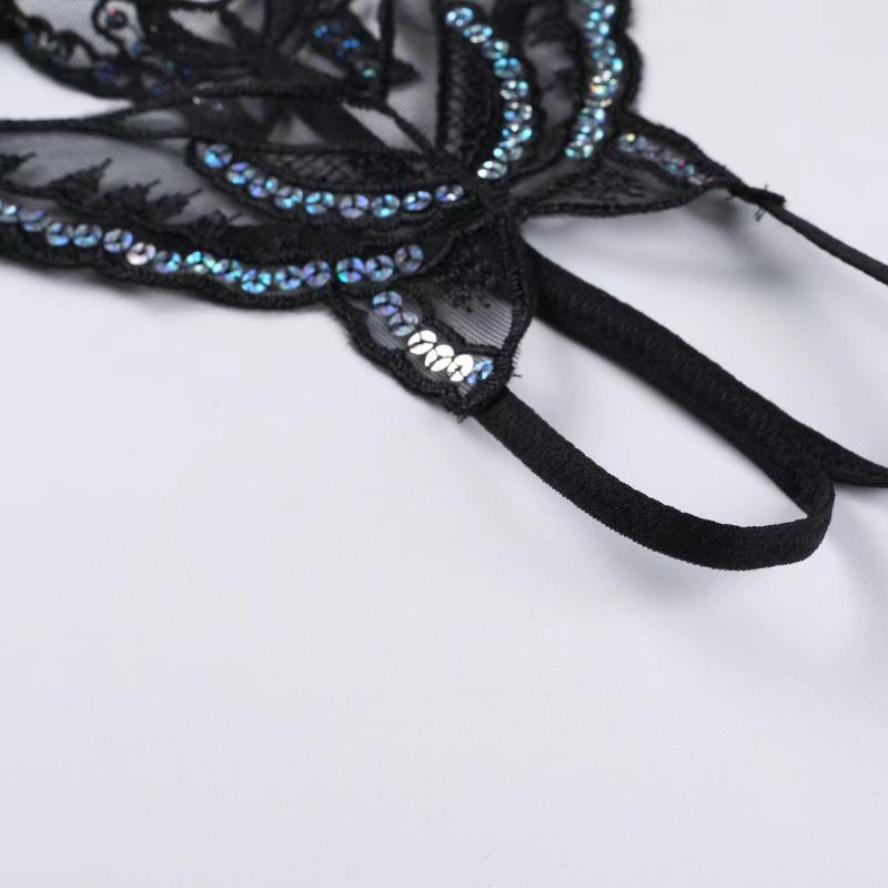 Sexy Dessous Damen Höschen Spitze Pailletten Stickerei Geöffneter Gabelung Slips Tanga Transparent T Hosen Unterwäsche Damen Pantys